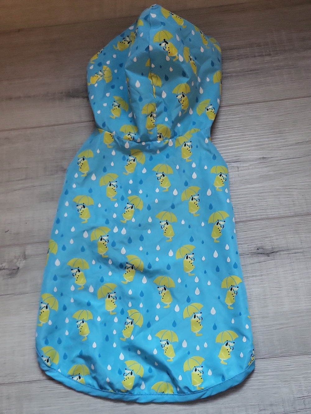 Dog Hooded Rain Poncho - Blue with Yellow Umbrella Print
